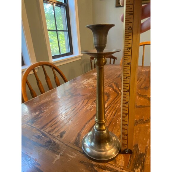 Vintage Two-Tone Brass & Silver Candlestick Holder 9" Tall - Picture 4 of 5